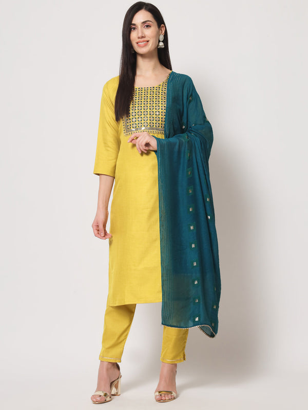 Women's Embroidered Kurta, Trouser & Dupatta