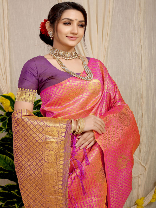 Anaita Peach-Coloured & Gold-Toned Heavy Work Saree