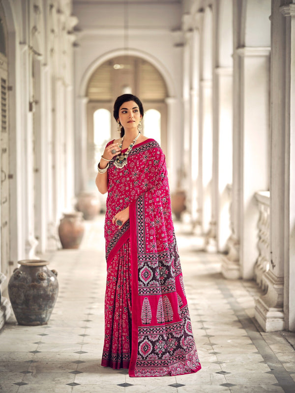 Ajrakh Cotton Saree in Pink