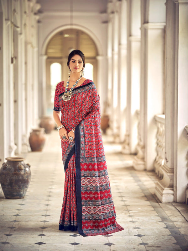 Pure Mul Cotton Saree in Red