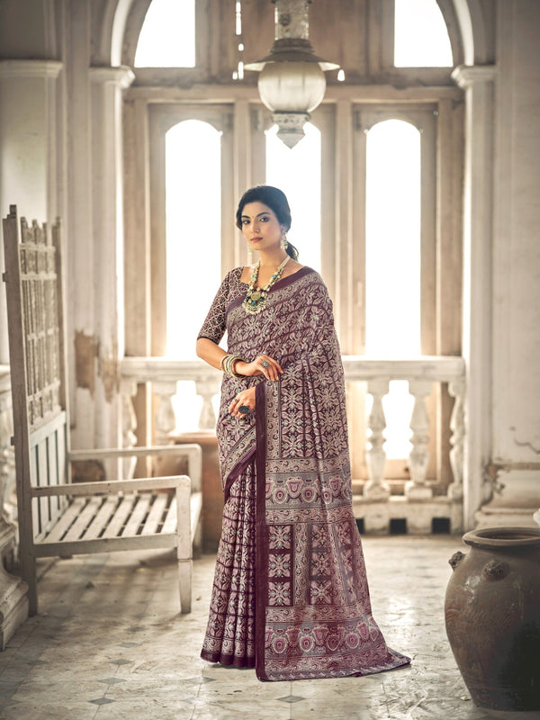 Ajrakh Cotton Saree in Brown