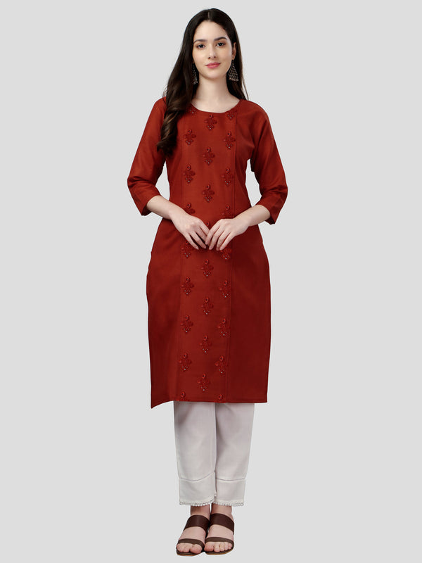 Women's Casual 3/4 Sleeve Embroidery Cotton Kurti