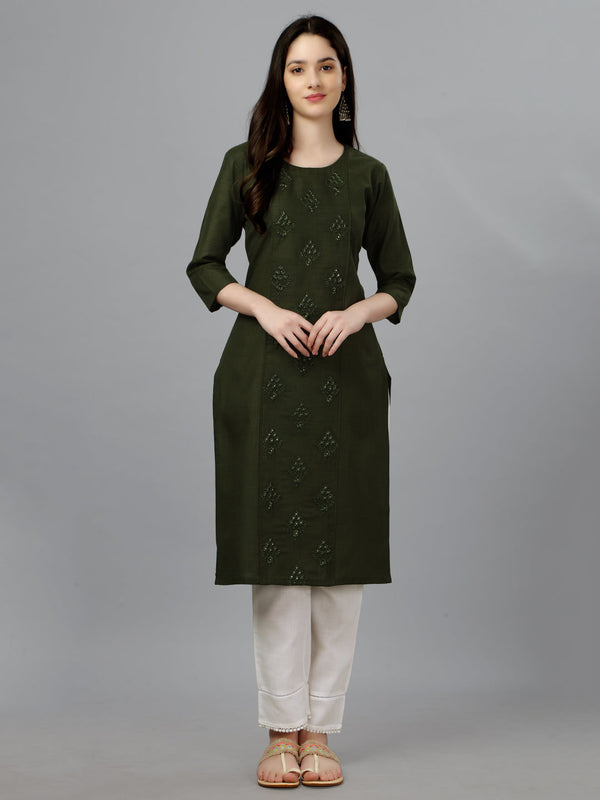 Women’s Embroidered Cotton Blend Straight Kurti