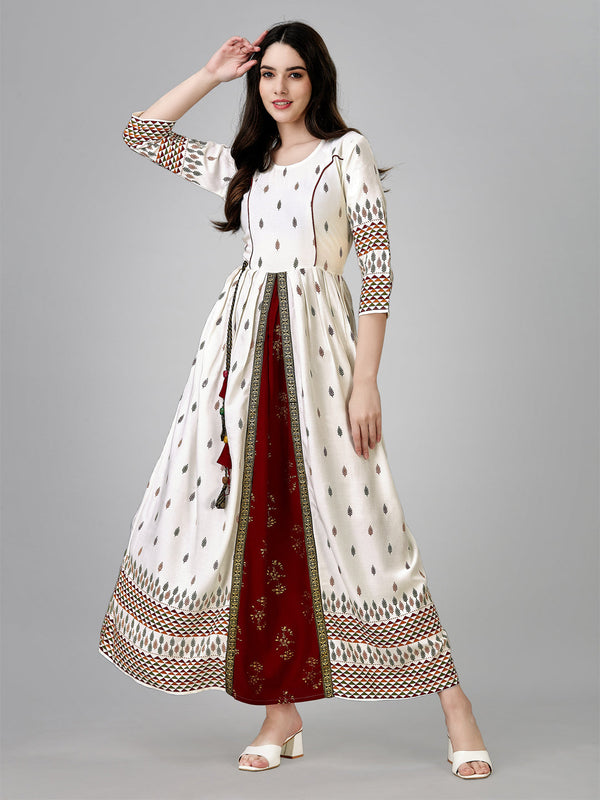 White Rayon Anarkali Gown