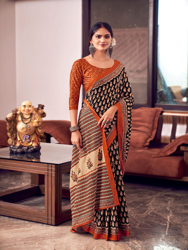 Elegant Orange and Black Saree