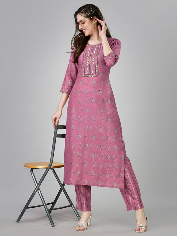 Women Viscose Rayon Kurta Pant Set(pink)