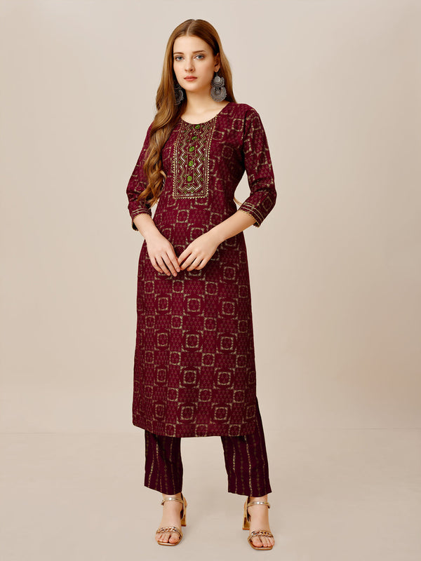 Women's Premium 3/4th Sleeve Embroidery Rayon Kurti Pant Set