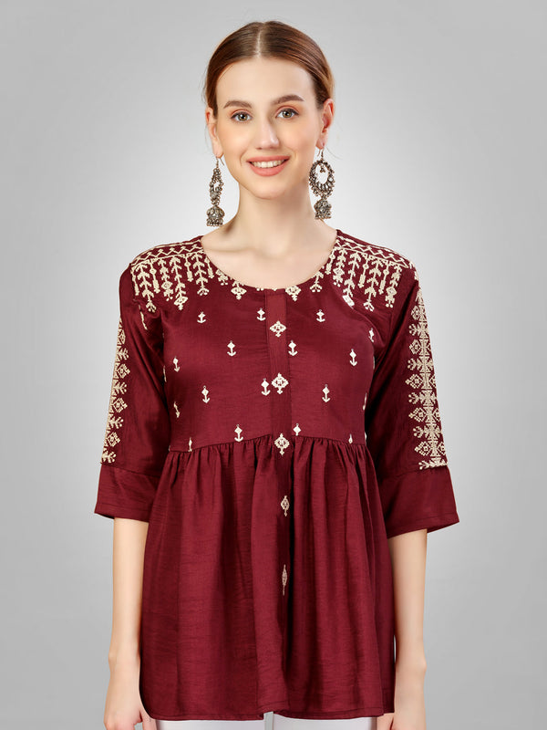 Women’s Embroidered Silk Peplum Top