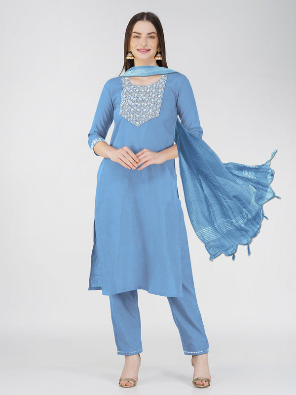 Designer Women's Embroidered Kurta Pant Dupatta Set