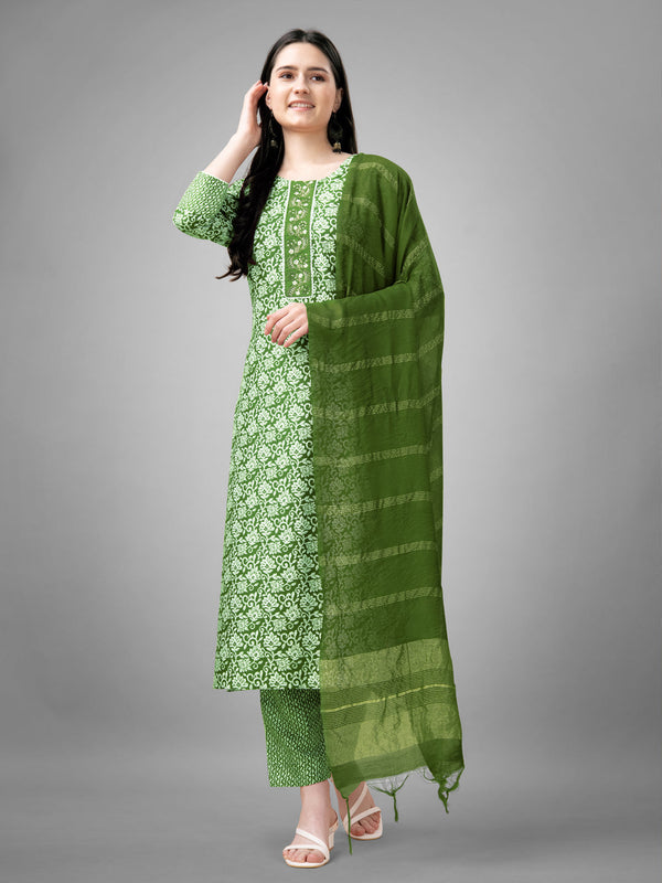 Sleeve Embroidery Rayon Kurti Pant Dupatta Set