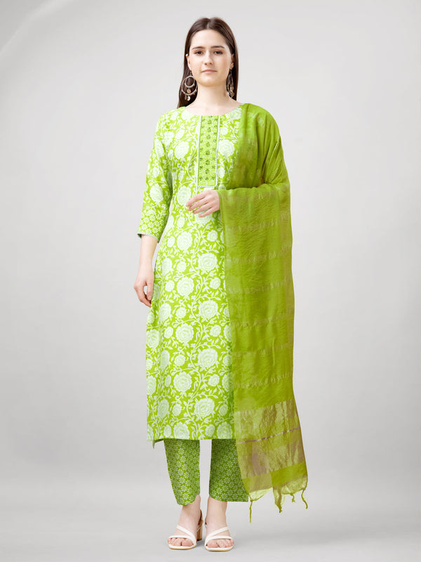 Green Rayon Printed Suit