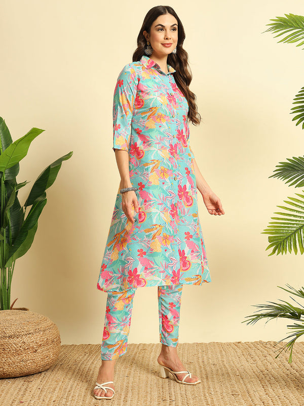 Floral Print Flared Kurta Set - Elegant & Comfortable