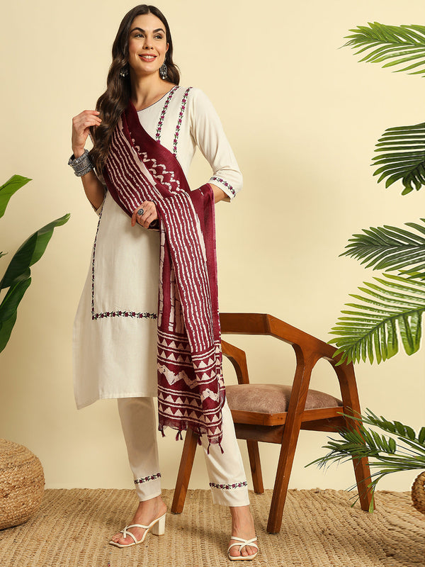 Women's Khadi Cotton Kurti Pant Dupatta Set