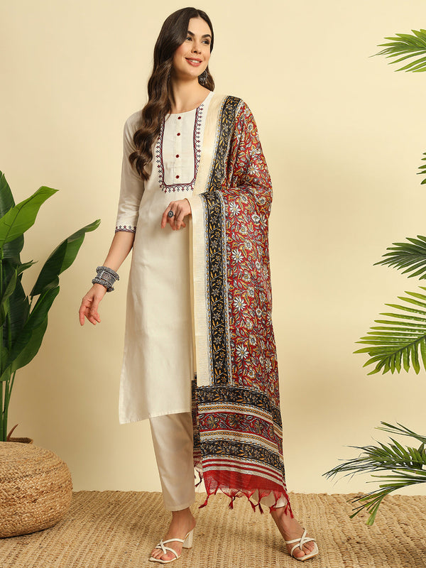 Khadi Cotton Kurti Pant Dupatta Set