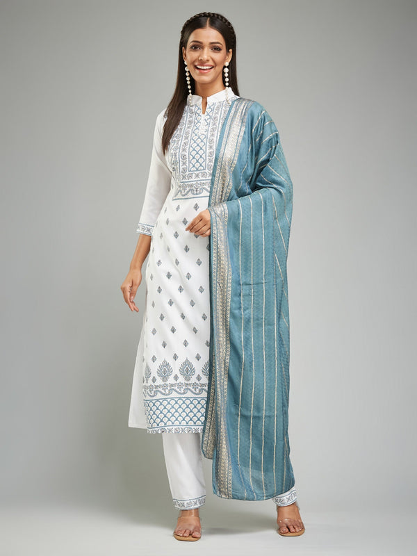 White Designer Kurta Suit Set on Heavy Viscose Fabric with Inner