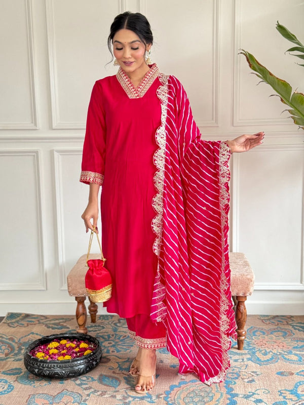 Red Viscose Reception Salwar Kameez in Pink and Magenta with Thread Work – Elegant & Luxurious