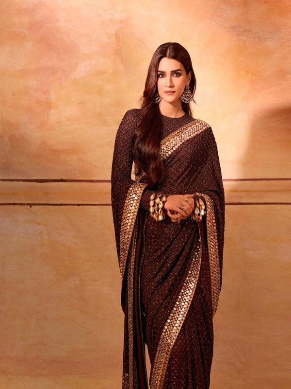 Brownies Saree with Embroidery Codding & Sequins Work