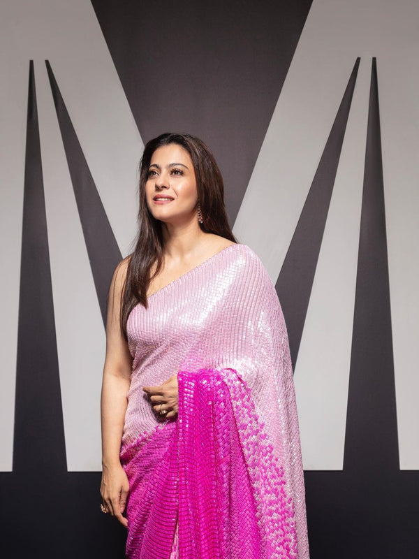 Pink Color Bollywood Celebrity Kajol Inspired Designer Faux Georgette Saree