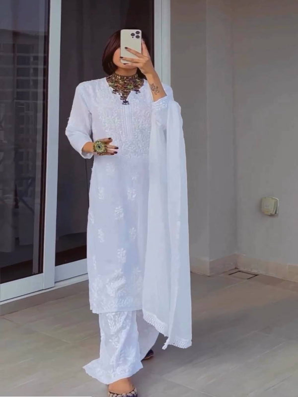 Fabulous White Summer Perfect Modal Chikankari Outfit