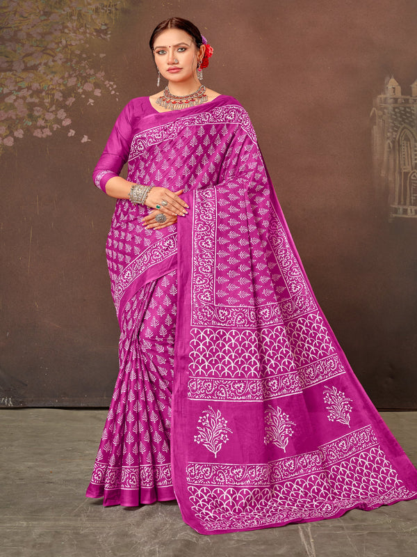 Printed Saree in Pink Bangur