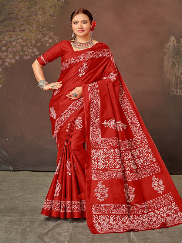 Red Cotton Saree Bangur