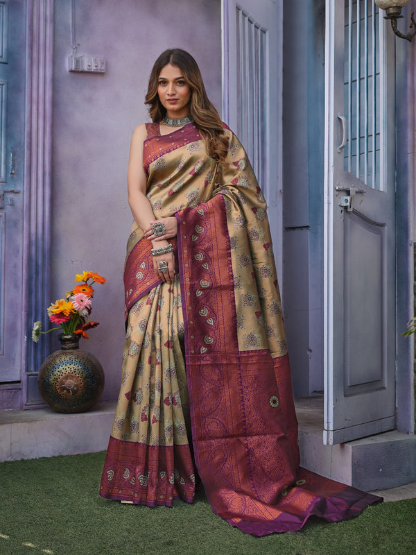 Quelea Woven Design Zari Pure Silk Banarasi Saree