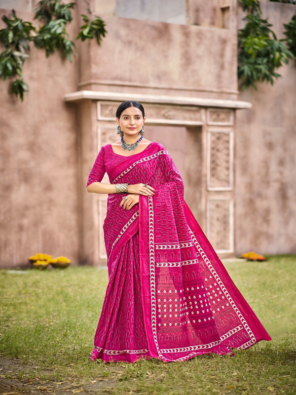 Pink Cotton Saree for Women