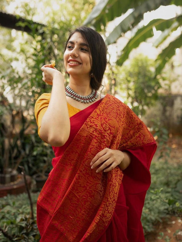 Beautiful Red Colored Silk Designer Saree