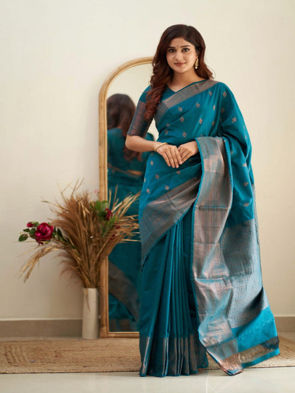 Women's Banarasi Soft Silk Saree with Contrast Zari Border