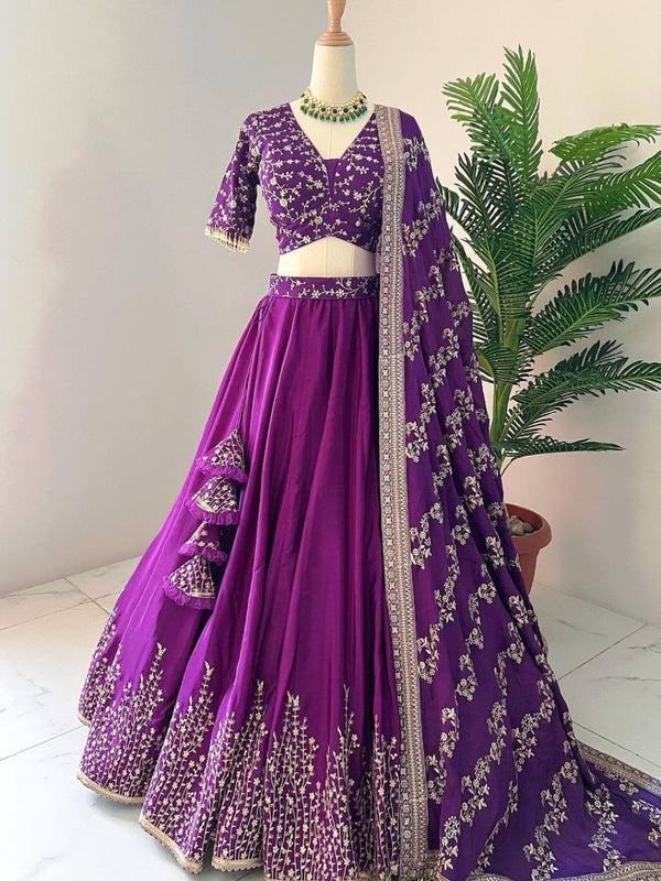 Beautiful Purple Color Faux Georgette with Embroidery Sequence Work Lehenga Choli