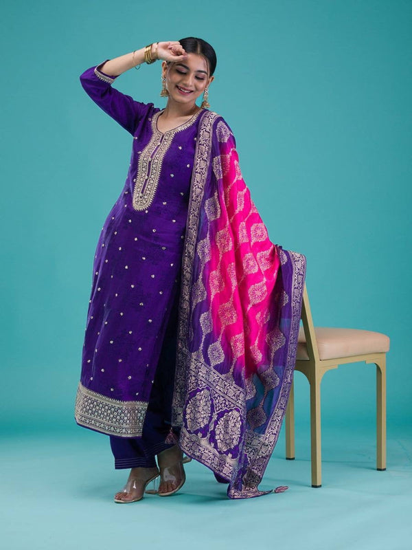 Embroidery Work Purple Color Dress for Diwali