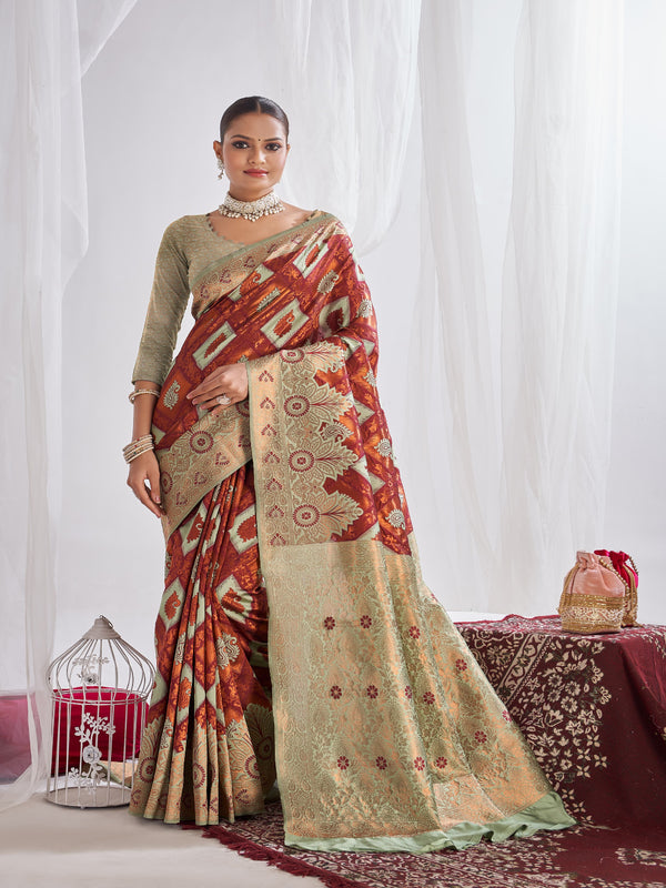 Marziyaa Floral Print Banarasi Jacquard Saree