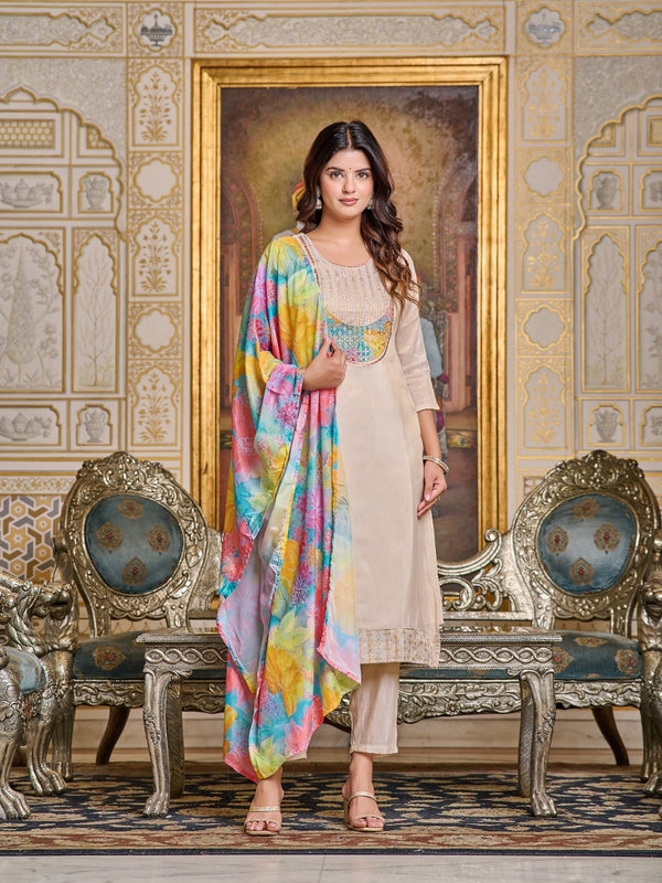 Women's Embroidered Simar Kurti with Pant & Dupatta Set – Graceful & Elegant