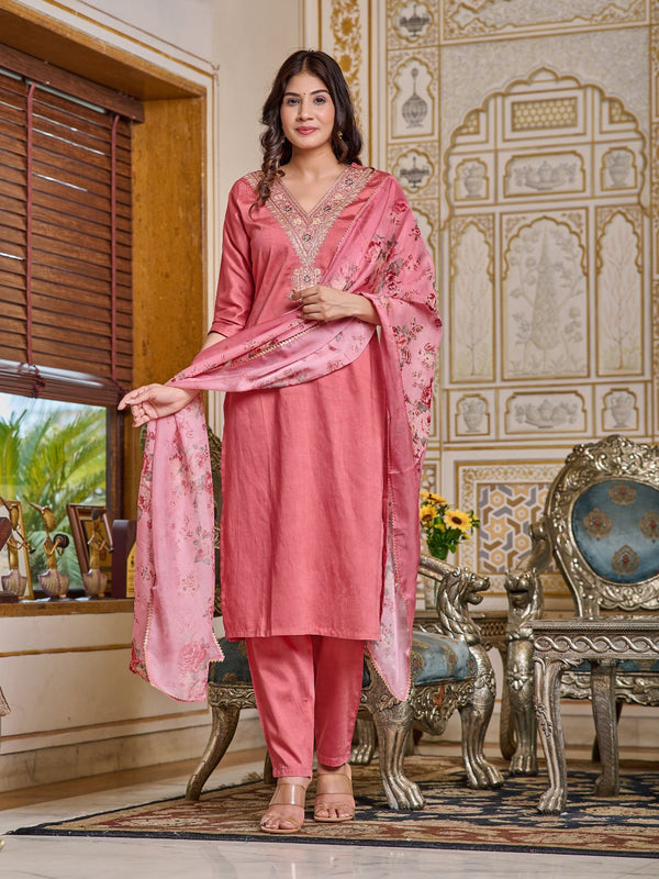 Libas Peach Embroidered Kurta with Pant – Subtle & Sophisticated