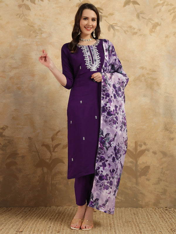 Purple Sparkling Partywear Kurta Set for Women – Glamorous & Elegant