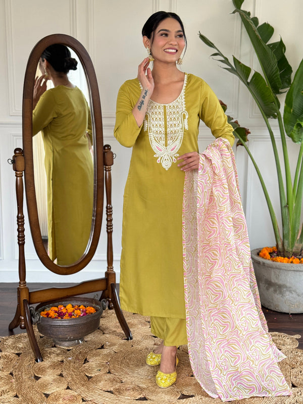 Yellow & White Kurta Suit Set for Women