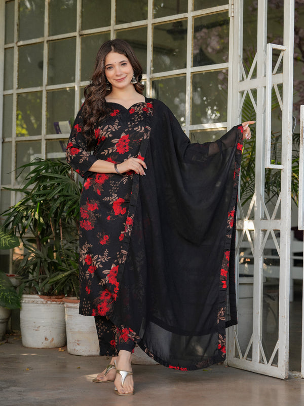 Straight Printed Kurta with Bottom and Dupatta Set