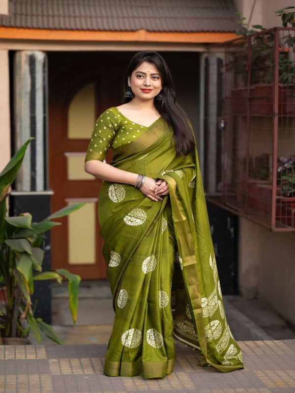 Elegant Cotton Crape Batik Style Printed Saree