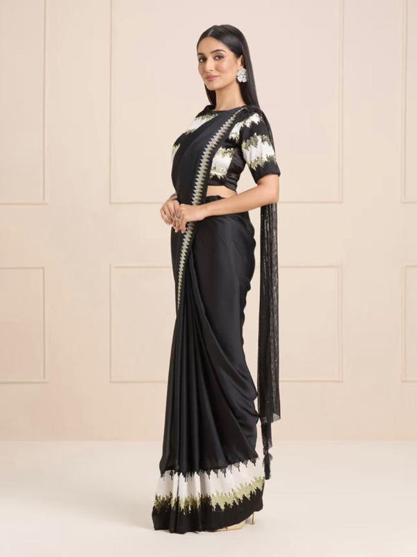 Georgette Black Party Wear Embroidery Work Saree