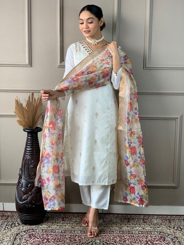 Off White Kurta Suit Sets for Women by Dreamstyle