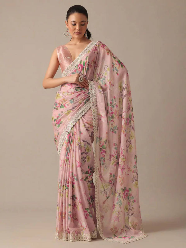 Georgette Pale Pink Printed Lightweight Saree