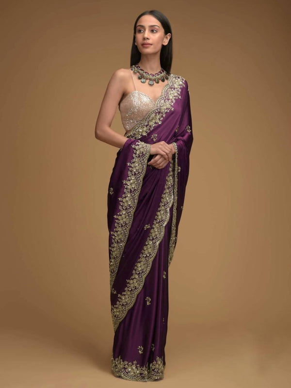 Dazzling Purple Color Rangoli Silk Embroidered Saree