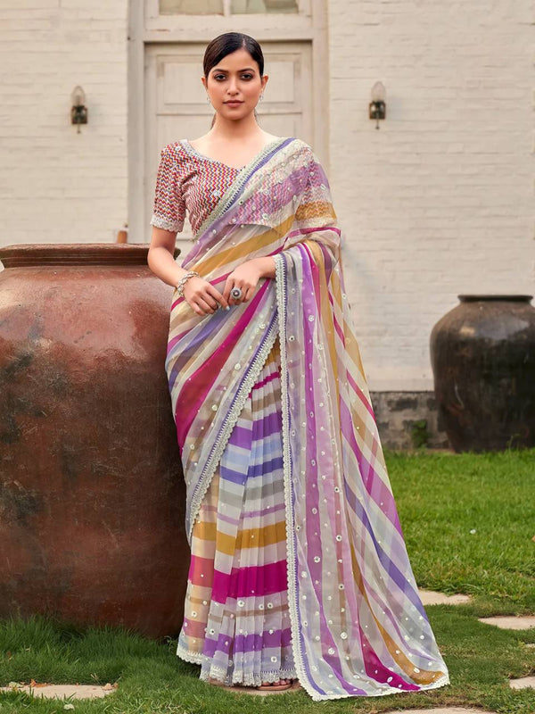 Latest Multi-Color Organza Festive Saree