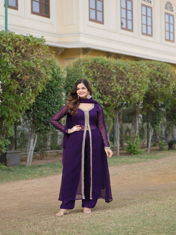 Embroidered Georgette Pakistani Suit in Dark Purple